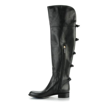 Valentino Garavani Calfskin Multi Bow Over the Knee Boots 40.5 Black 1 of 6