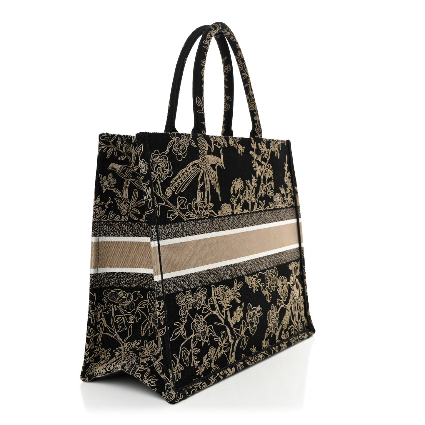 Canvas Embroidered Large Ornamental Cornely Book Tote Black Beige