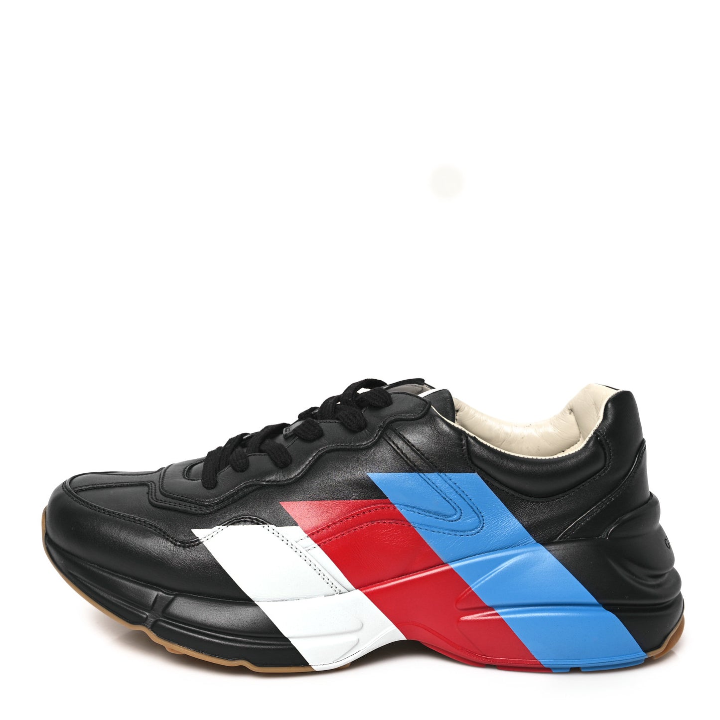 Calfskin Web Printed Mens Rhyton Sneakers 8 Black