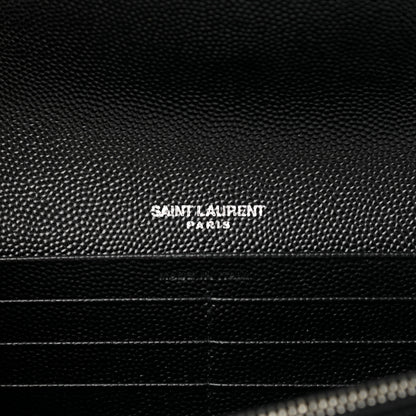 Saint Laurent Grain De Poudre Matelasse Chevron Monogram Flap Wallet Black 6 of 8