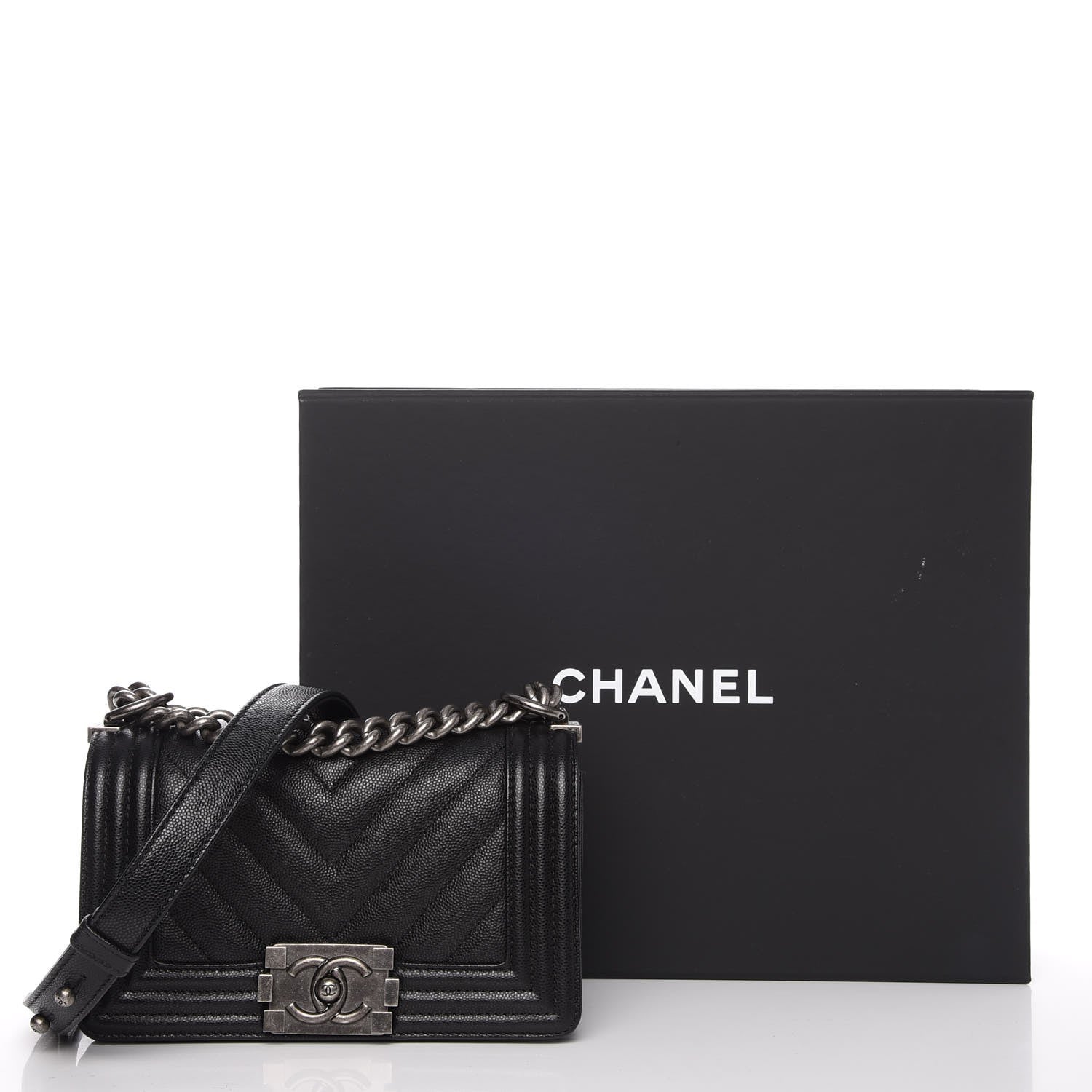 Chanel Caviar Chevron Quilted Small Boy Flap Black 8 of 8