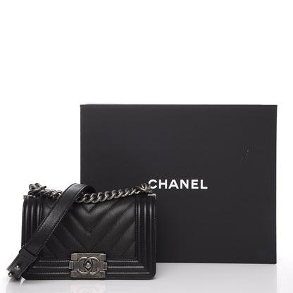Chanel Caviar Chevron Quilted Small Boy Flap Black 8 of 8