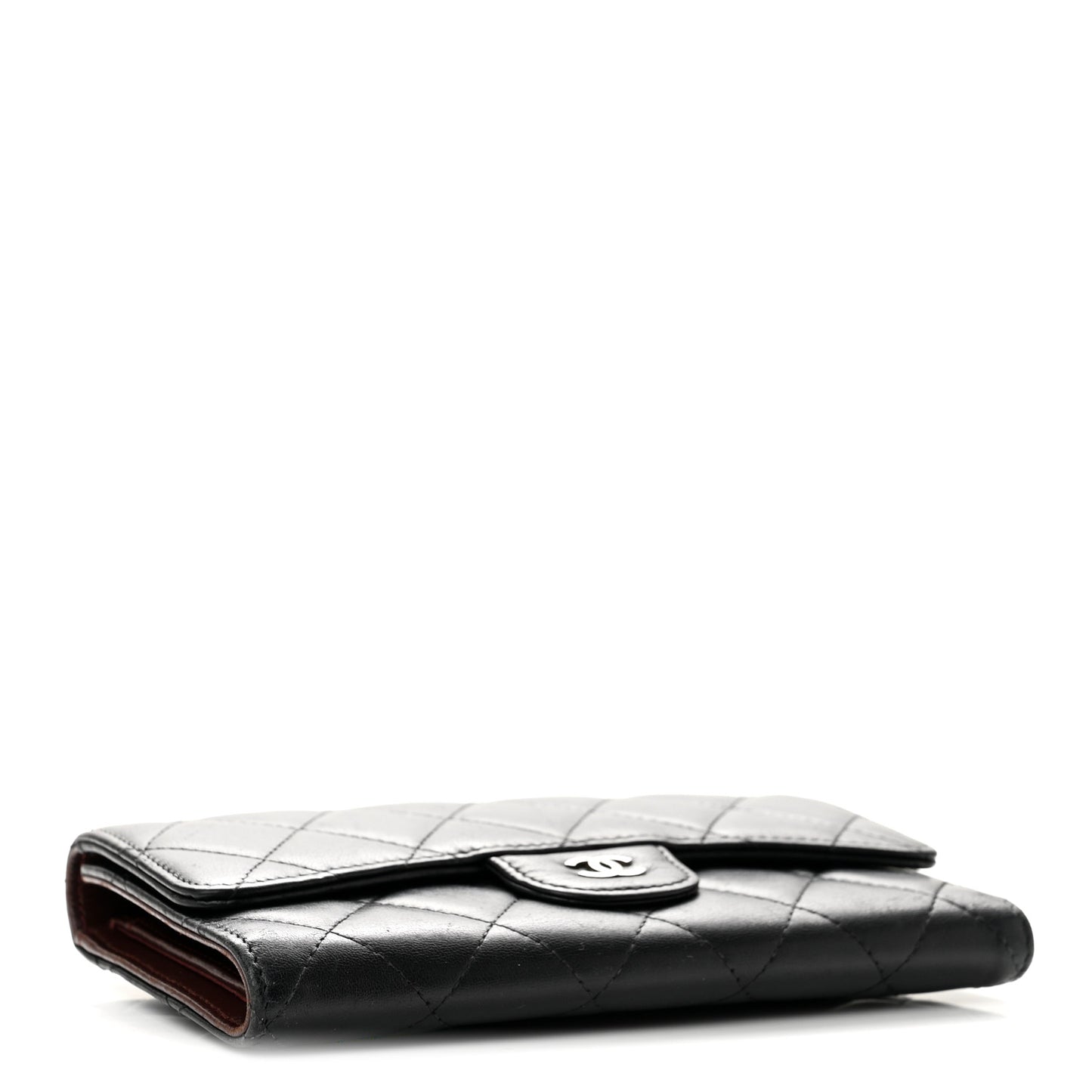 Lambskin Quilted Large Gusset Flap Wallet Black