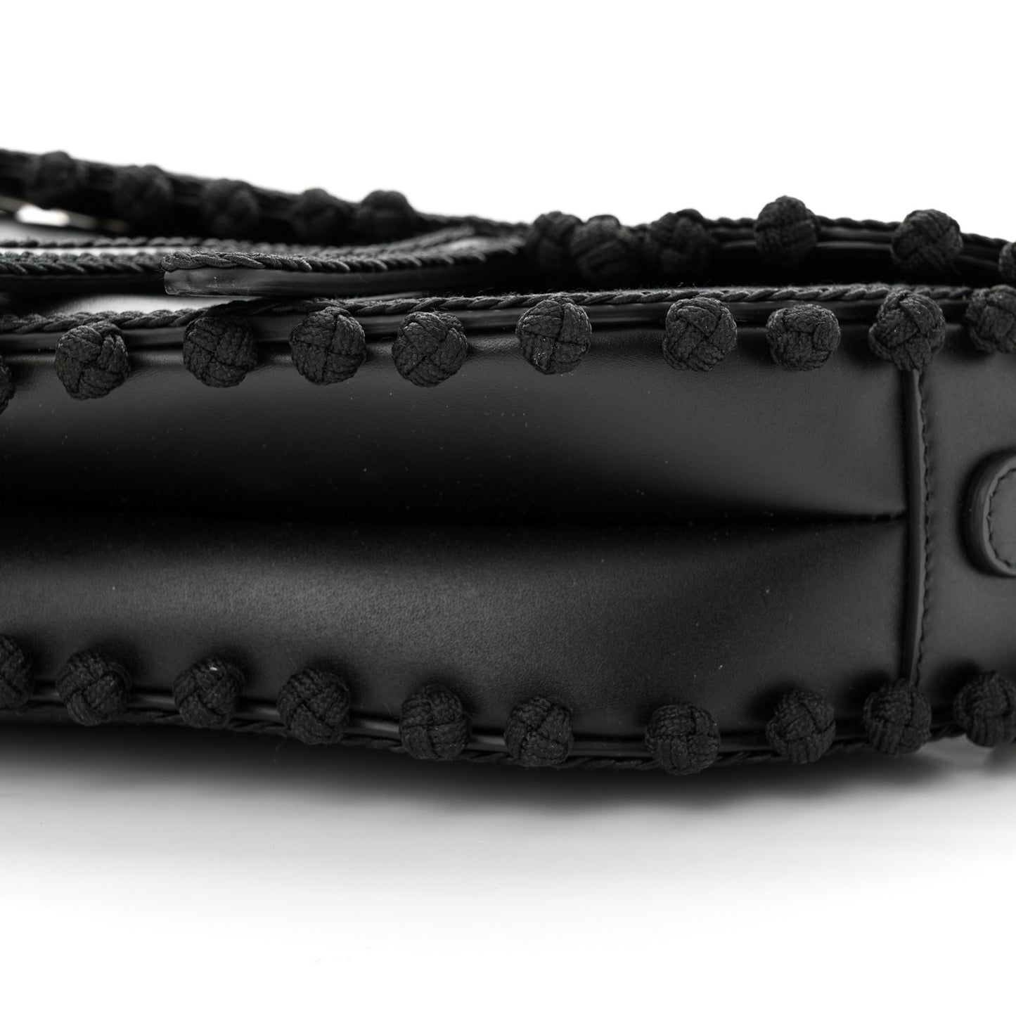 Calfskin Pom Pom Saddle Bag Black