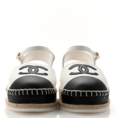 Chanel Lambskin Cap Toe CC Espadrille Sandals 35 White Black 2 of 11