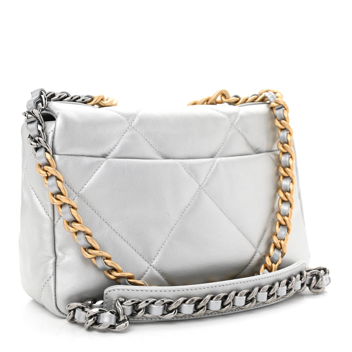 Metallic Goatskin Quilted Medium Chanel 19 Flap Silver