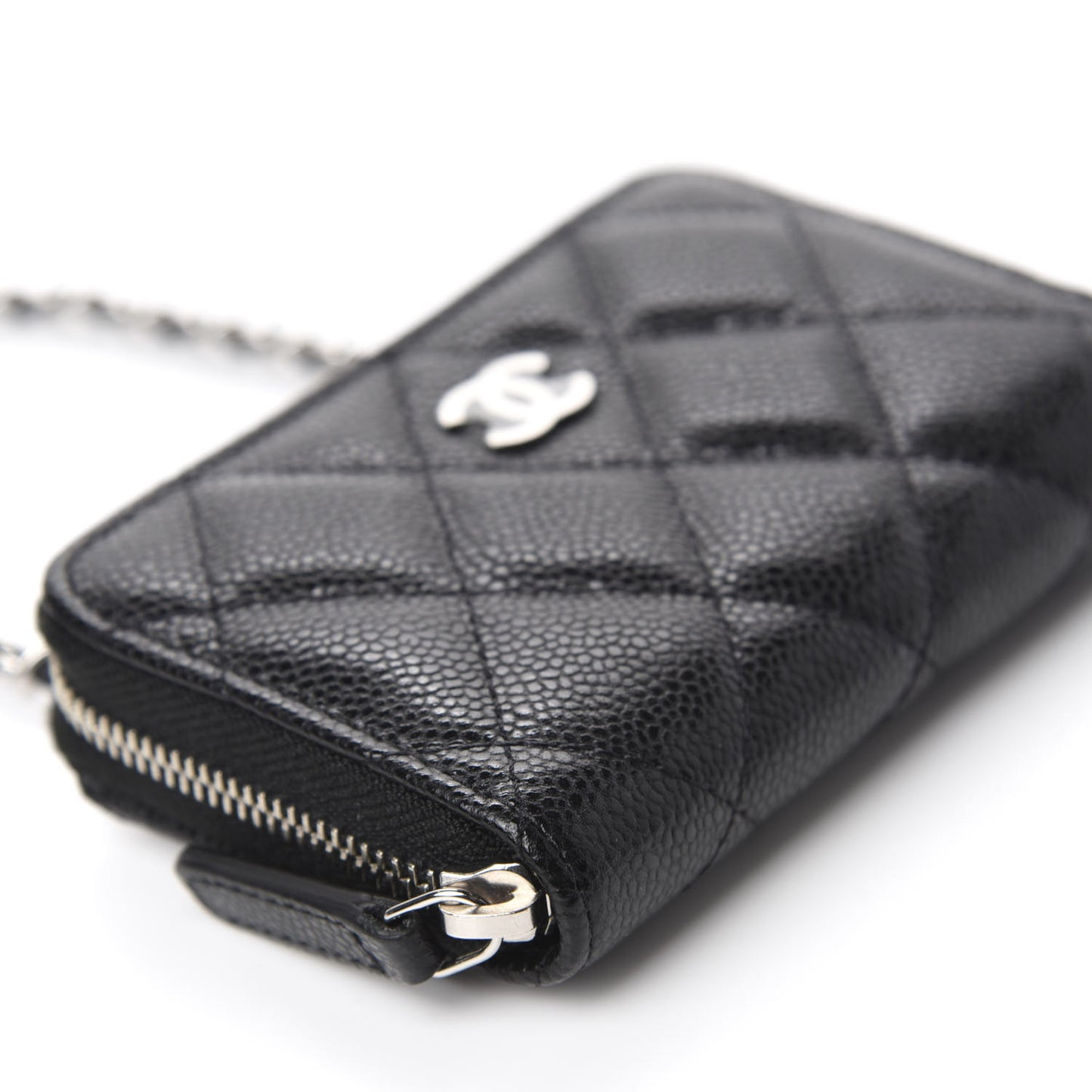 Caviar Quilted Zip Around Coin Purse Wallet On Chain Black