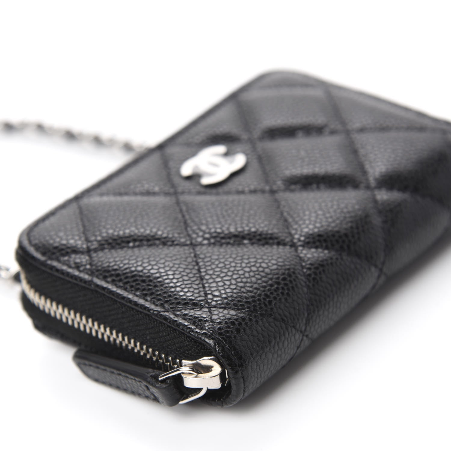 Chanel Caviar Quilted Zip Around Coin Purse Wallet On Chain Black 6 of 10