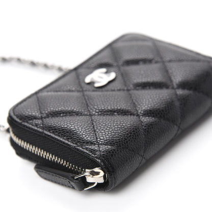 Chanel Caviar Quilted Zip Around Coin Purse Wallet On Chain Black 6 of 10
