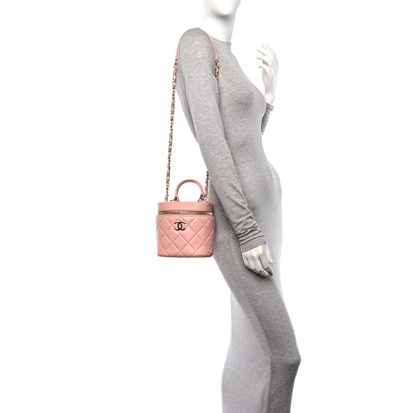 Lambskin Quilted Trendy Vanity Case Pink