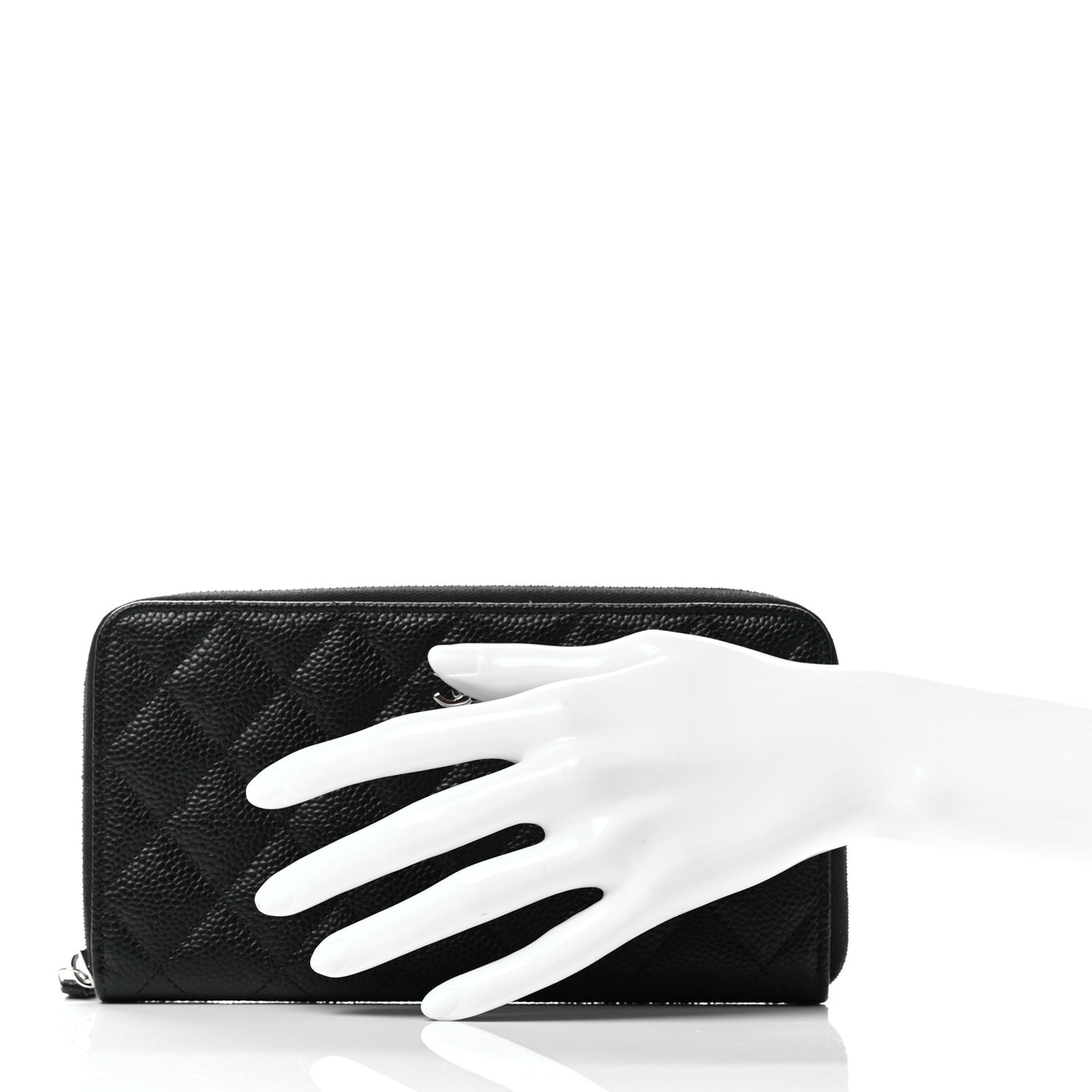 Caviar Quilted Large Gusset Zip Around Wallet Black