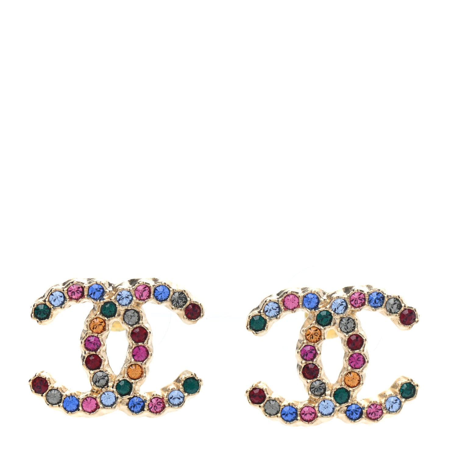 Chanel Crystal Over The Rainbow CC Earrings Gold Multicolor 1 of 4