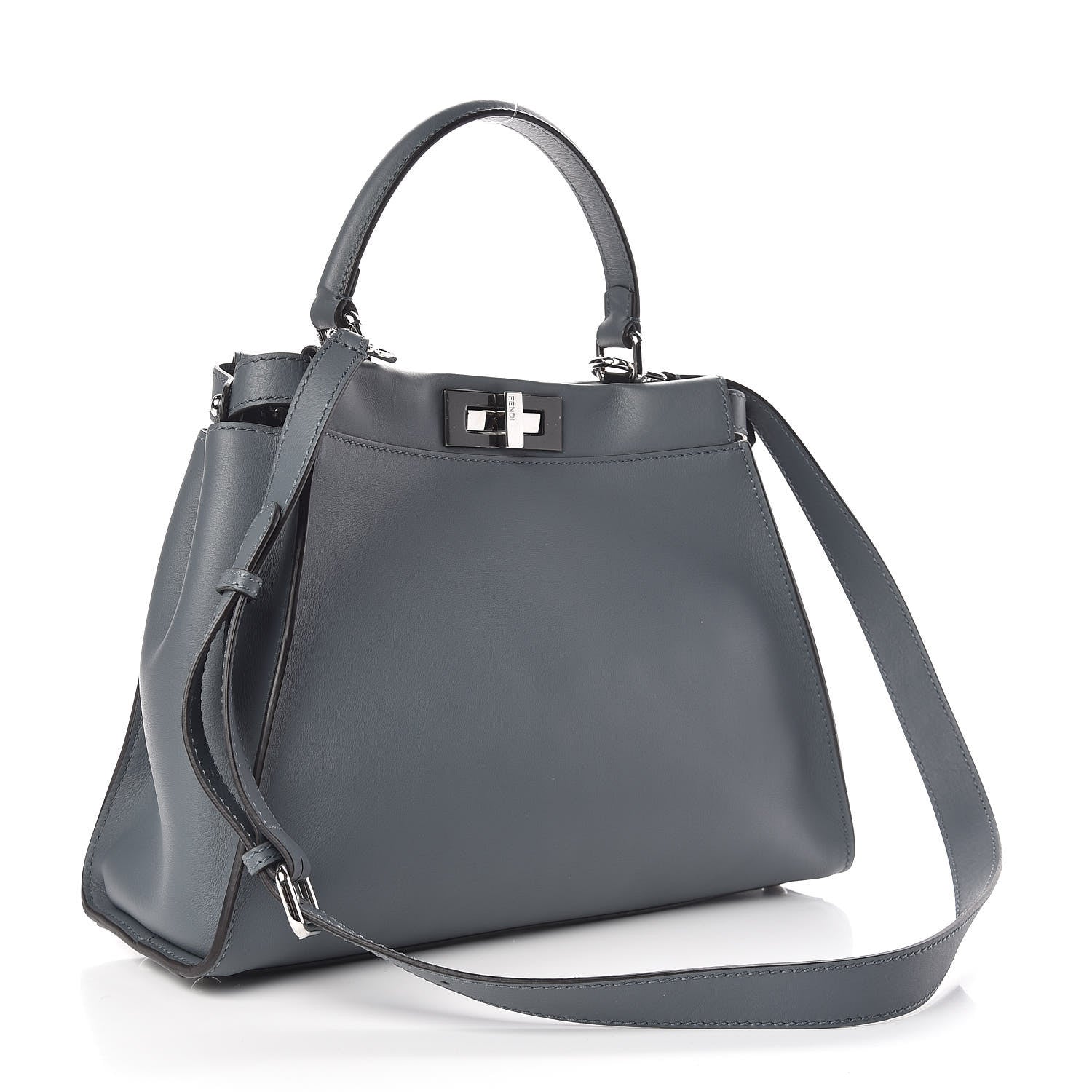 Fendi Vitello Seta Shiny Nappa Medium Peekaboo Iconic Satchel Tempesta Grigio Perla 3 of 11