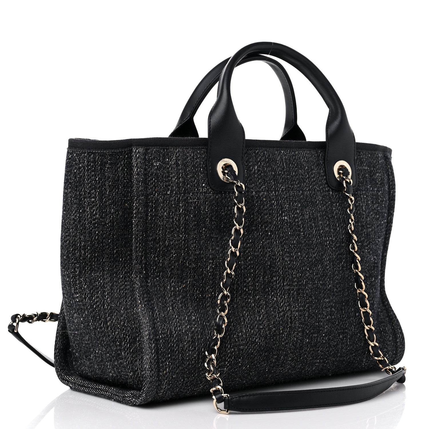 Chanel Denim Small Deauville Tote Dark Blue White 4 of 13