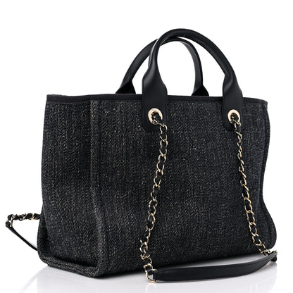 Chanel Denim Small Deauville Tote Dark Blue White 4 of 13