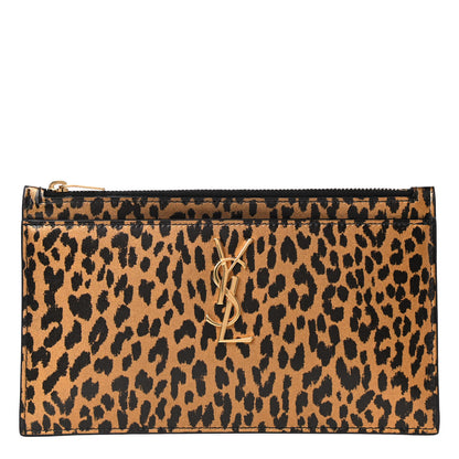 Saint Laurent Calfskin Monogram Printed Leopard Zip Bill Pouch Dark Gold Black 1 of 4