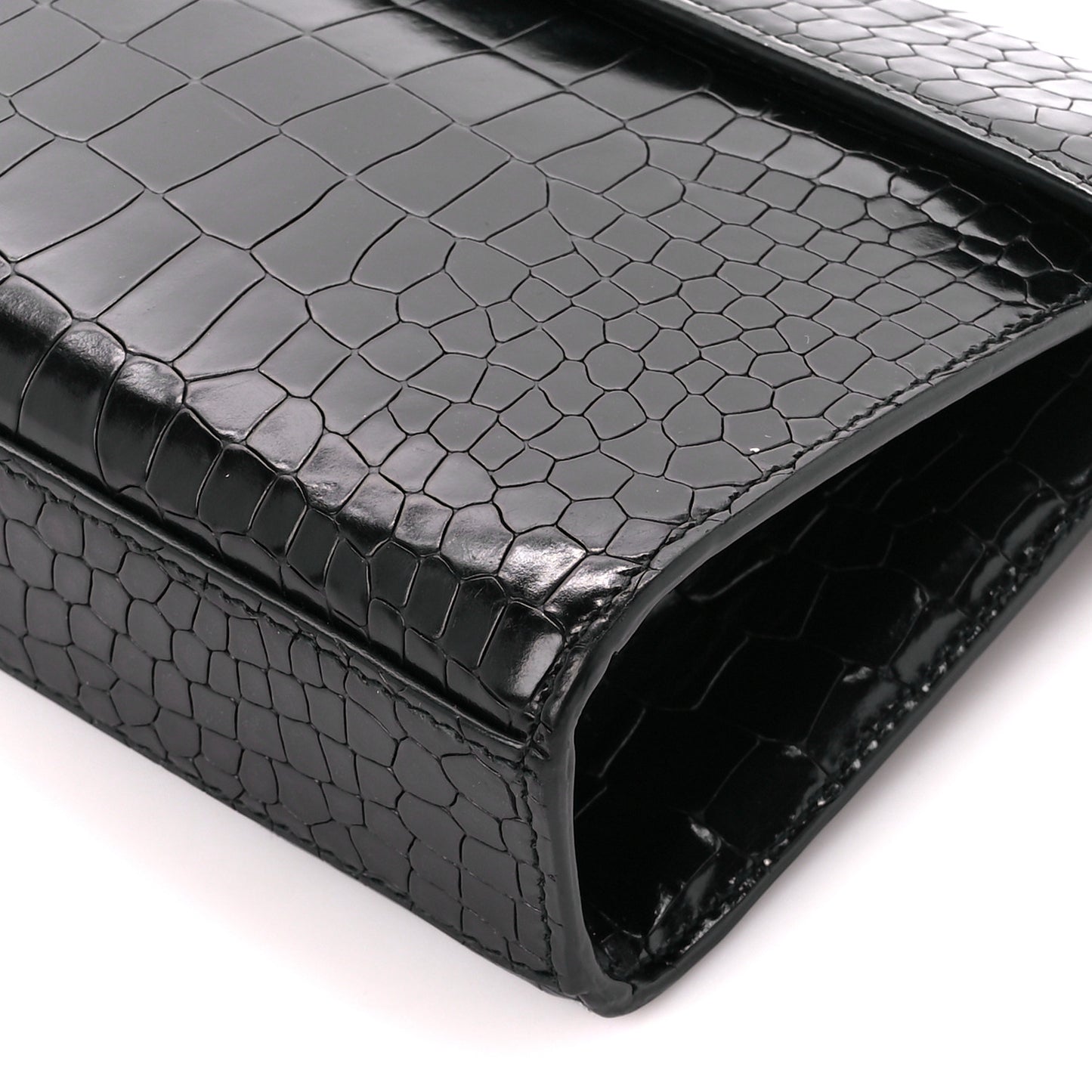 Crocodile Embossed Pochette Black