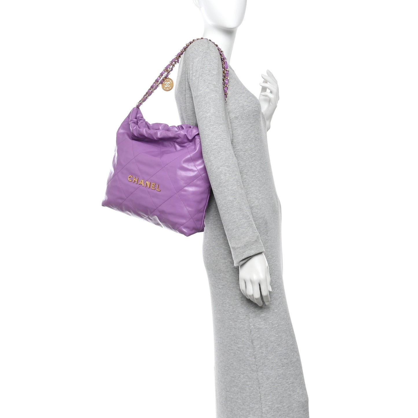 Shiny Calfskin Quilted Small Chanel 22 Purple