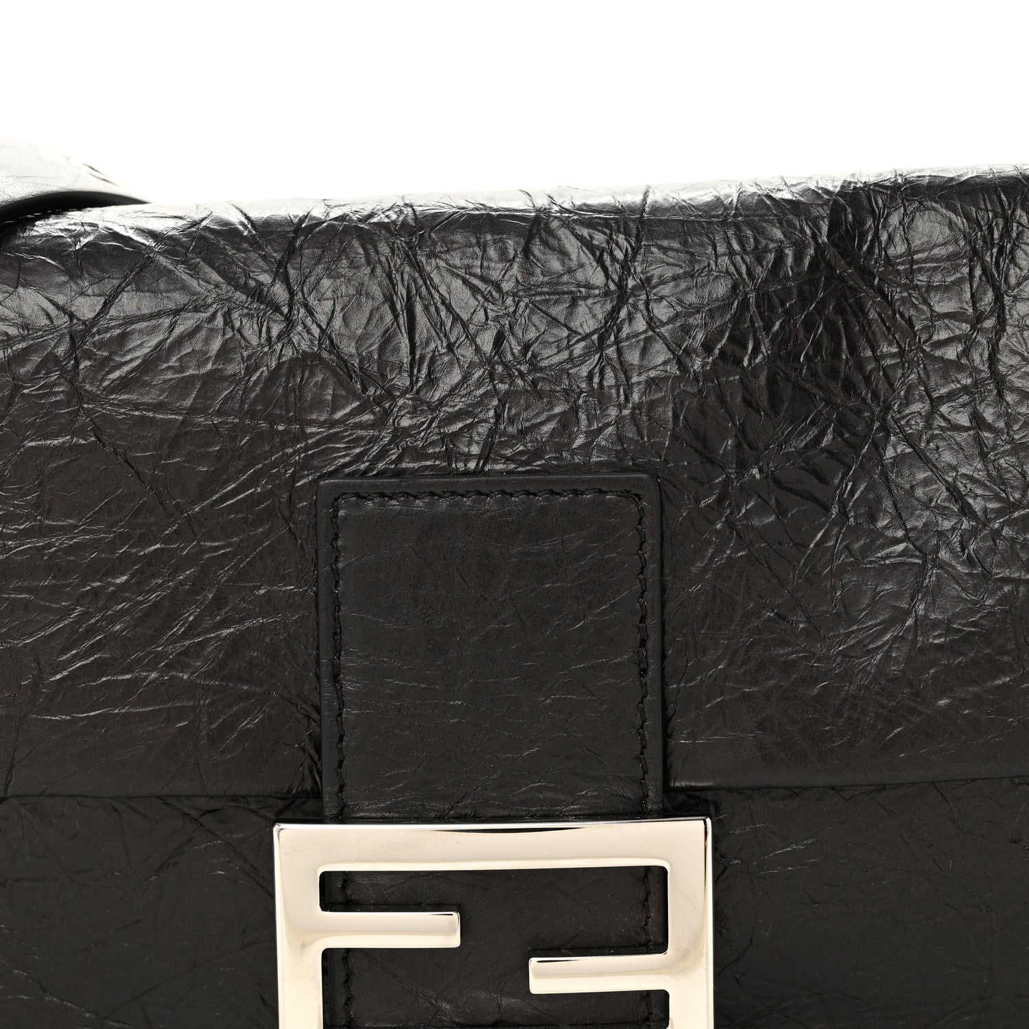 Fendi Crackled Calfskin Baguette 26424 Black 8 of 10
