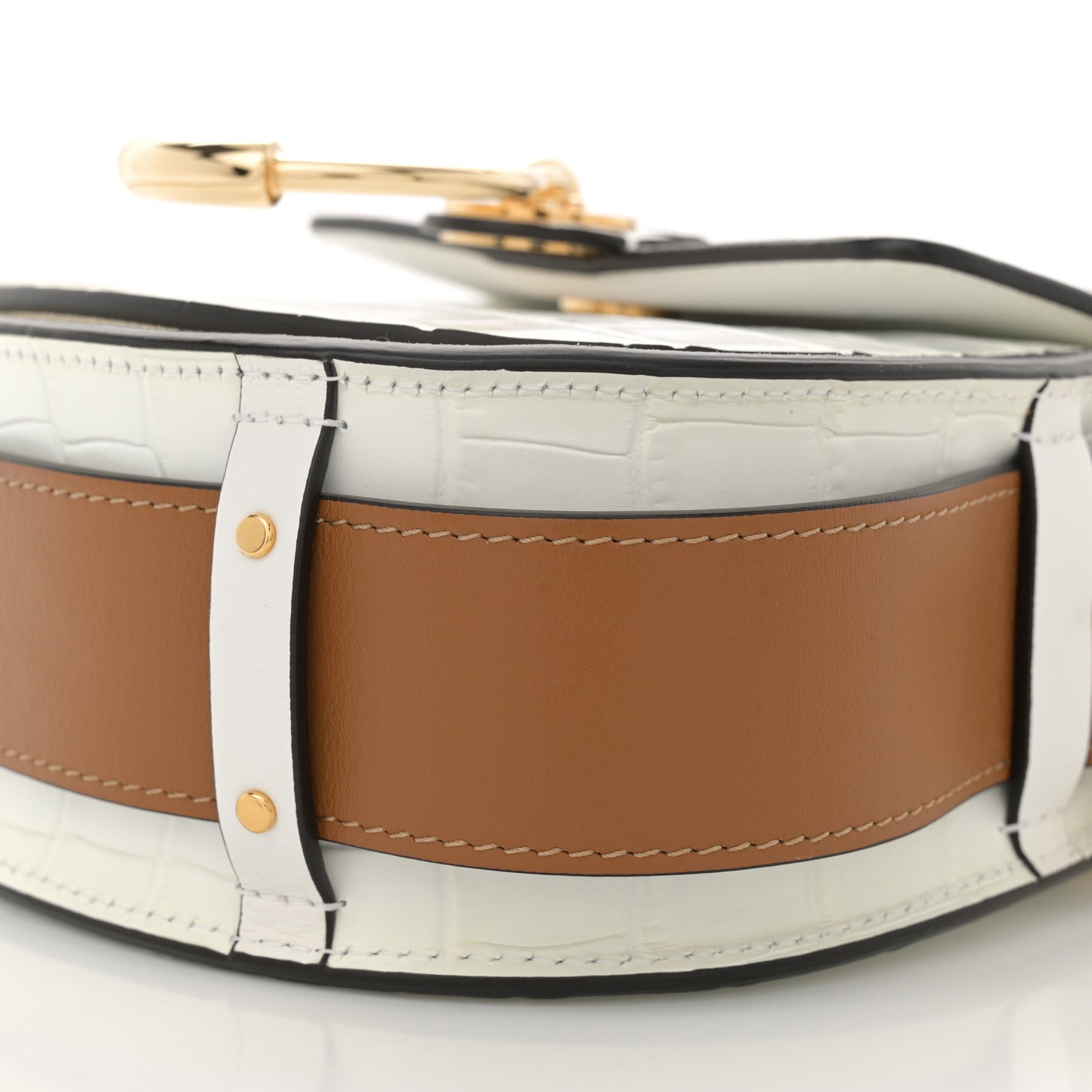 Calfskin Crocodile Embossed Small Tess Bag Brilliant White