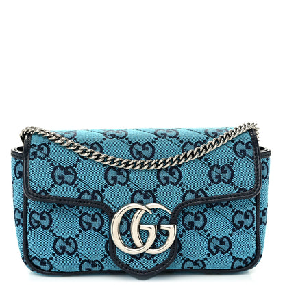 Gucci Monogram Multicolor Matelasse Diagonal Super Mini GG Marmont Shoulder Bag Light Blue 1 of 10