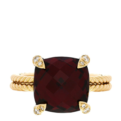 David Yurman 18K Yellow Gold Diamond Garnet 11mm Chatelaine Ring 54 7 1 of 5