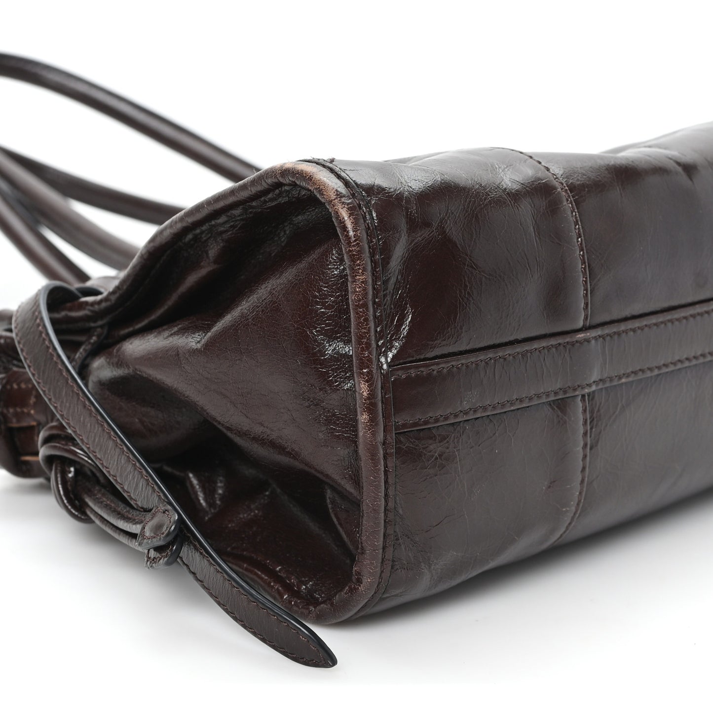 Glossy Calfskin Triangle Medium Bonnie Shoulder Bag Dark Brown