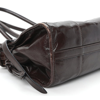 Prada Glossy Calfskin Triangle Medium Bonnie Shoulder Bag Dark Brown 8 of 9