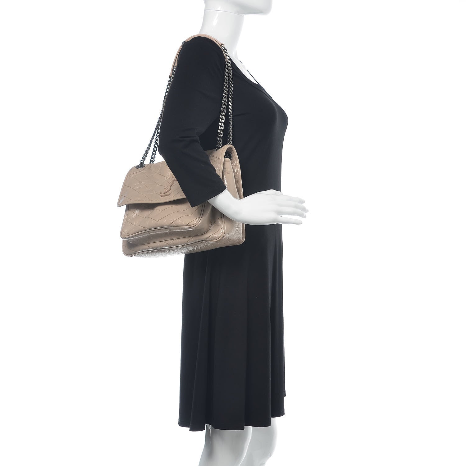 Saint Laurent Crinkled Calfskin Matelasse Monogram Medium Niki Chain Satchel Light Natural 2 of 8