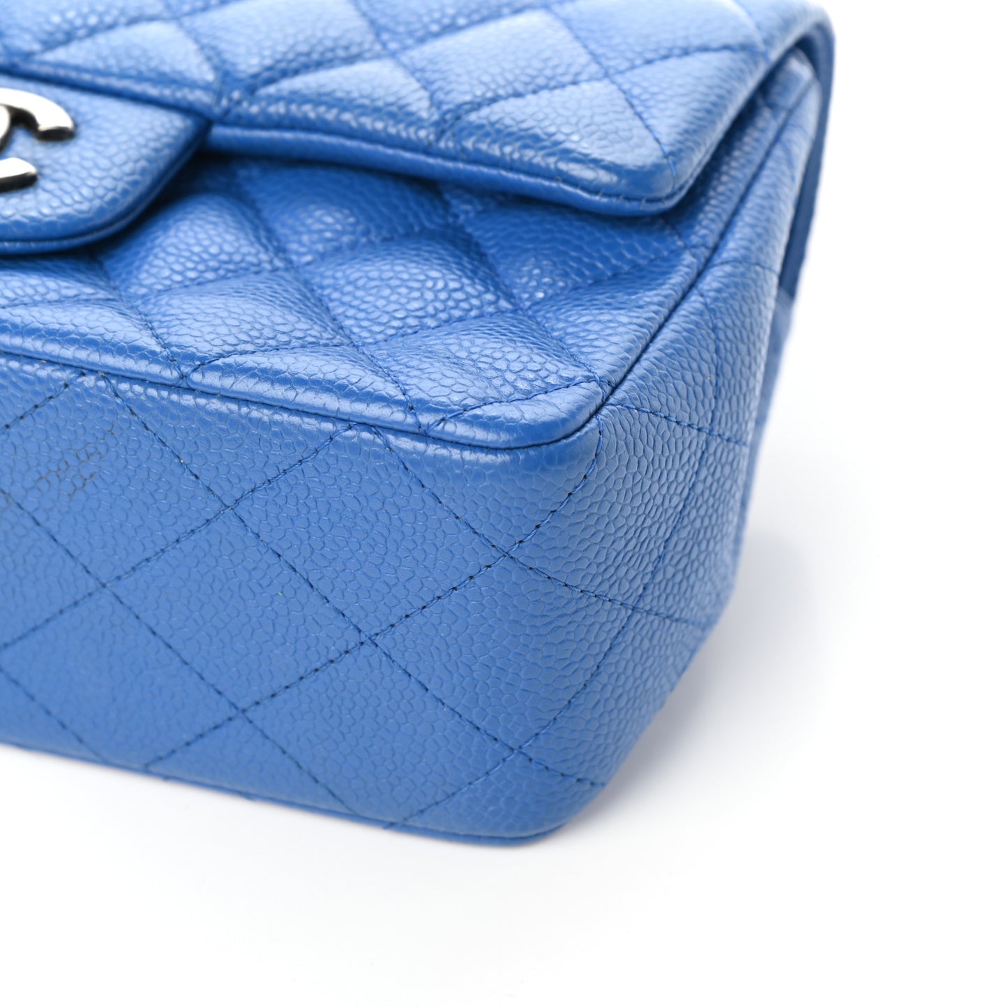 Caviar Quilted Mini Rectangular Flap Blue