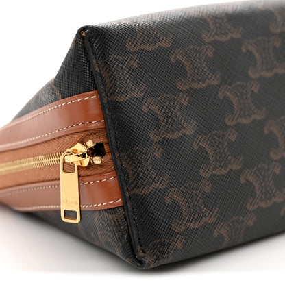 Celine Triomphe Canvas Calfskin Medium Cosmetic Pouch Tan 8 of 10