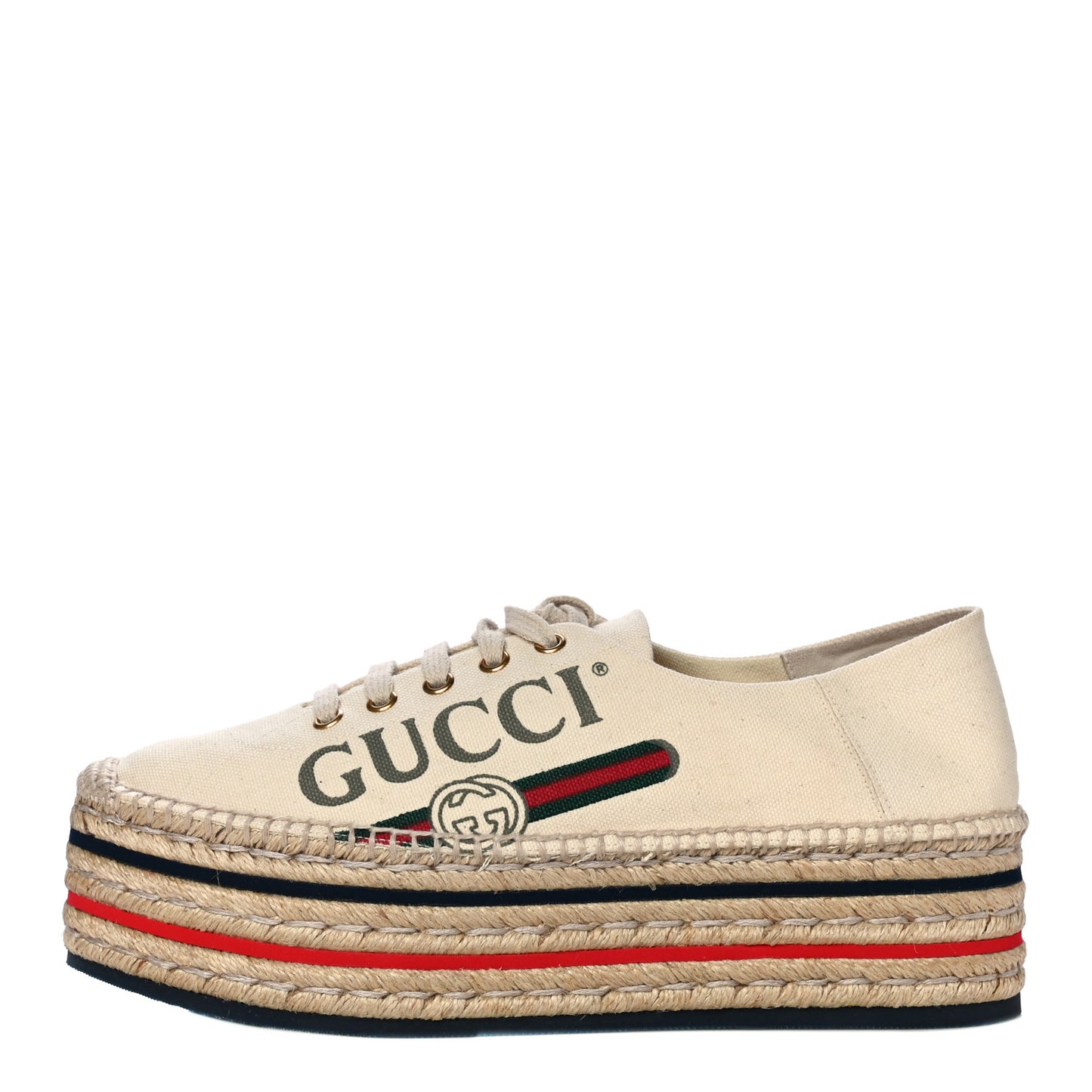 Canvas Logo Lace-Up Platform Espadrilles 40 Greggio Grege