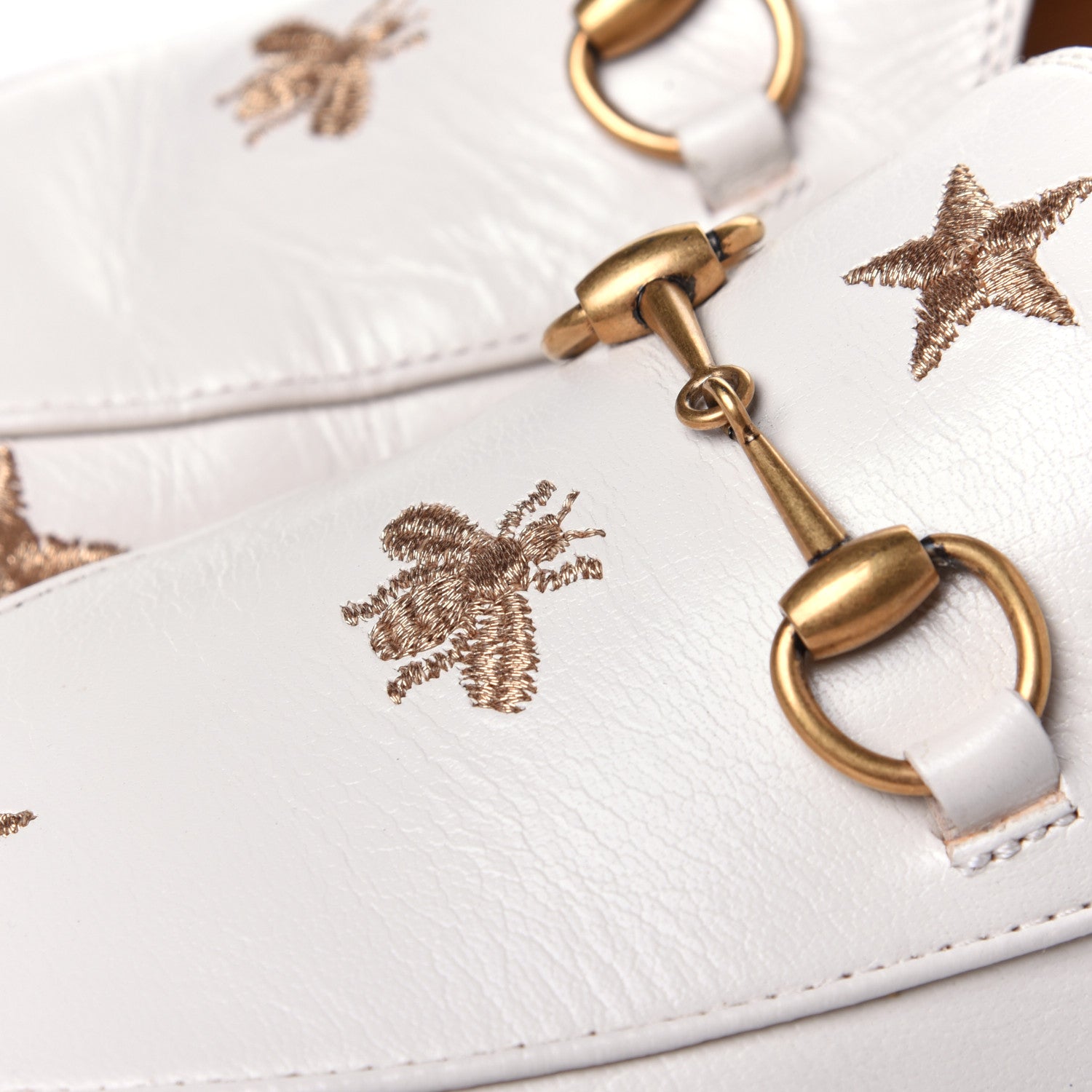 Gucci Goatskin Bee Star Embroidered Womens Jordaan Loafers 39 Mystic White 11 of 11