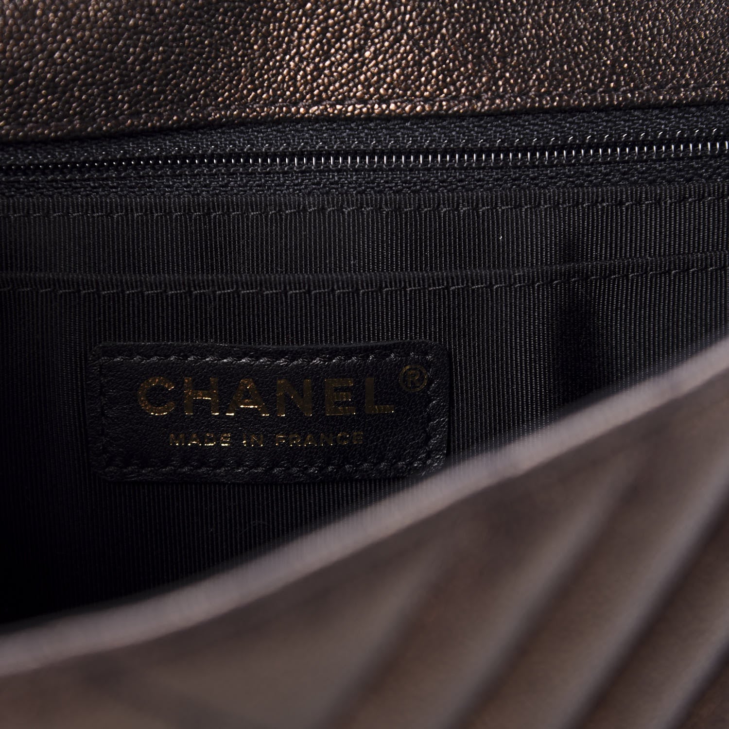 Chanel Metallic Caviar Chevron Quilted Mini Statement Flap Bronze 8 of 11