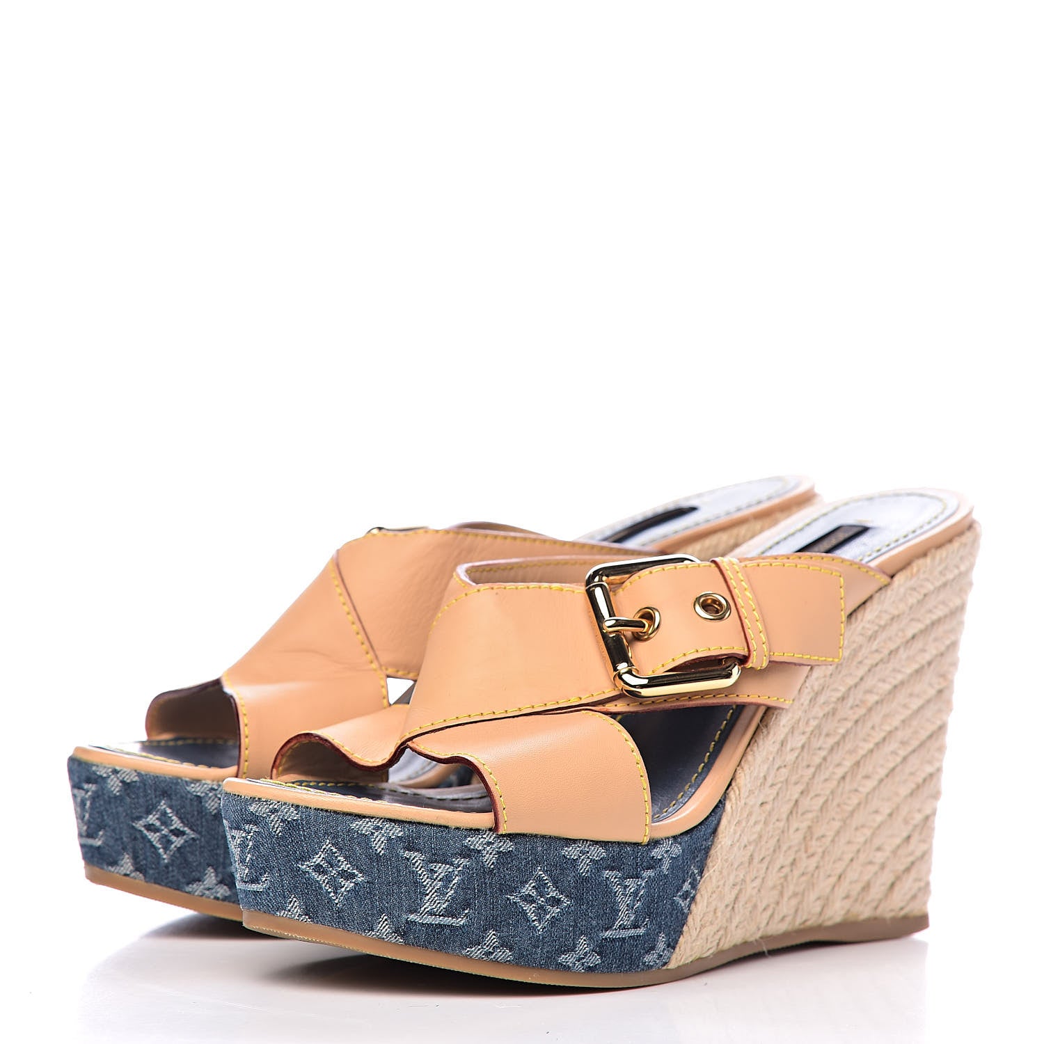 Louis Vuitton Vachetta Denim Juan Les Pins Espadrille Wedge Heels 38 Blue 3 of 12
