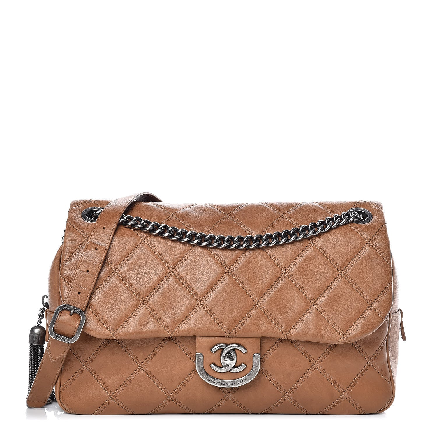 Chanel Calfskin Quilted Jumbo Coco Sporran Flap Light Brown 1 of 9