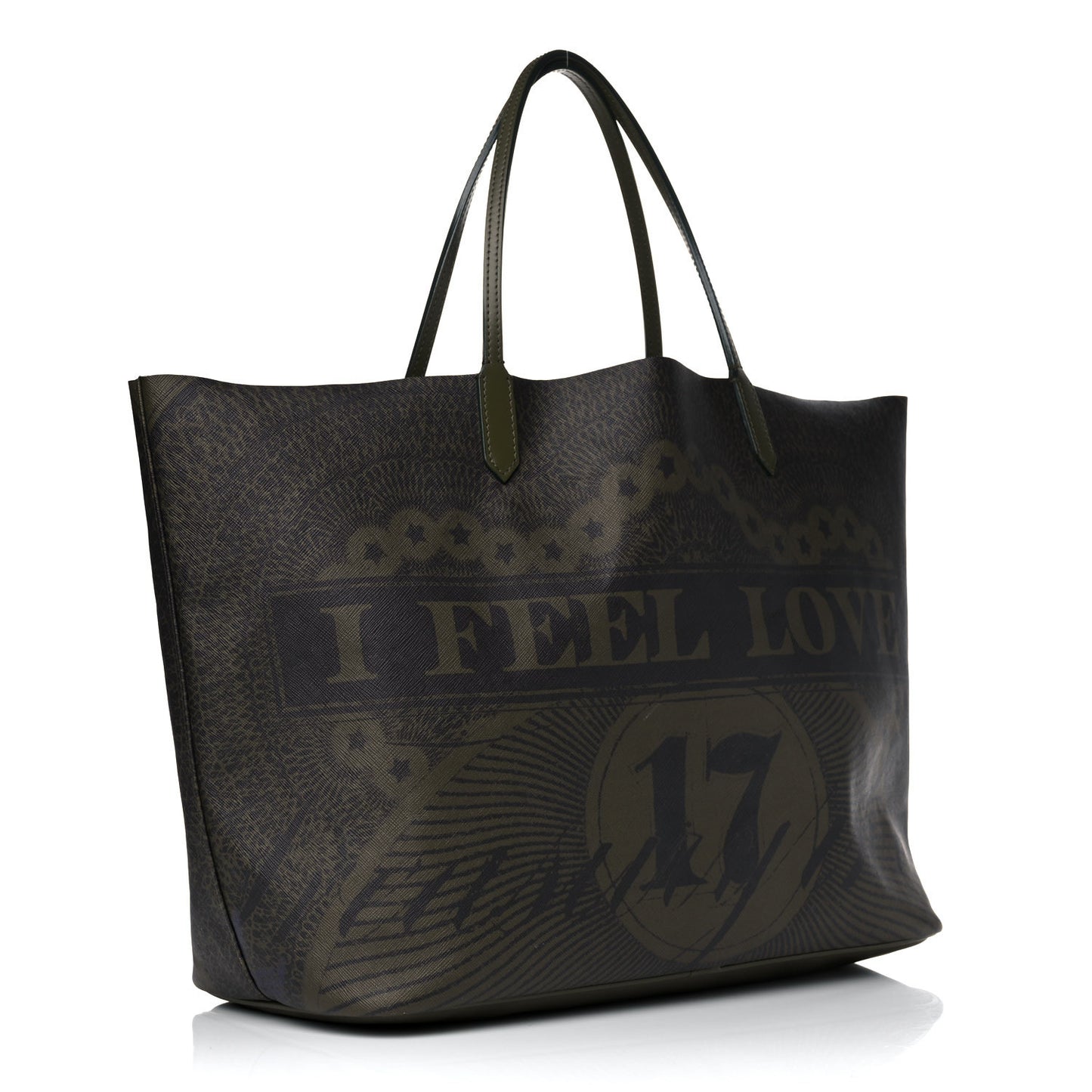 Textured Coated Canvas I Feel Love Print Large Antigona Tote Green