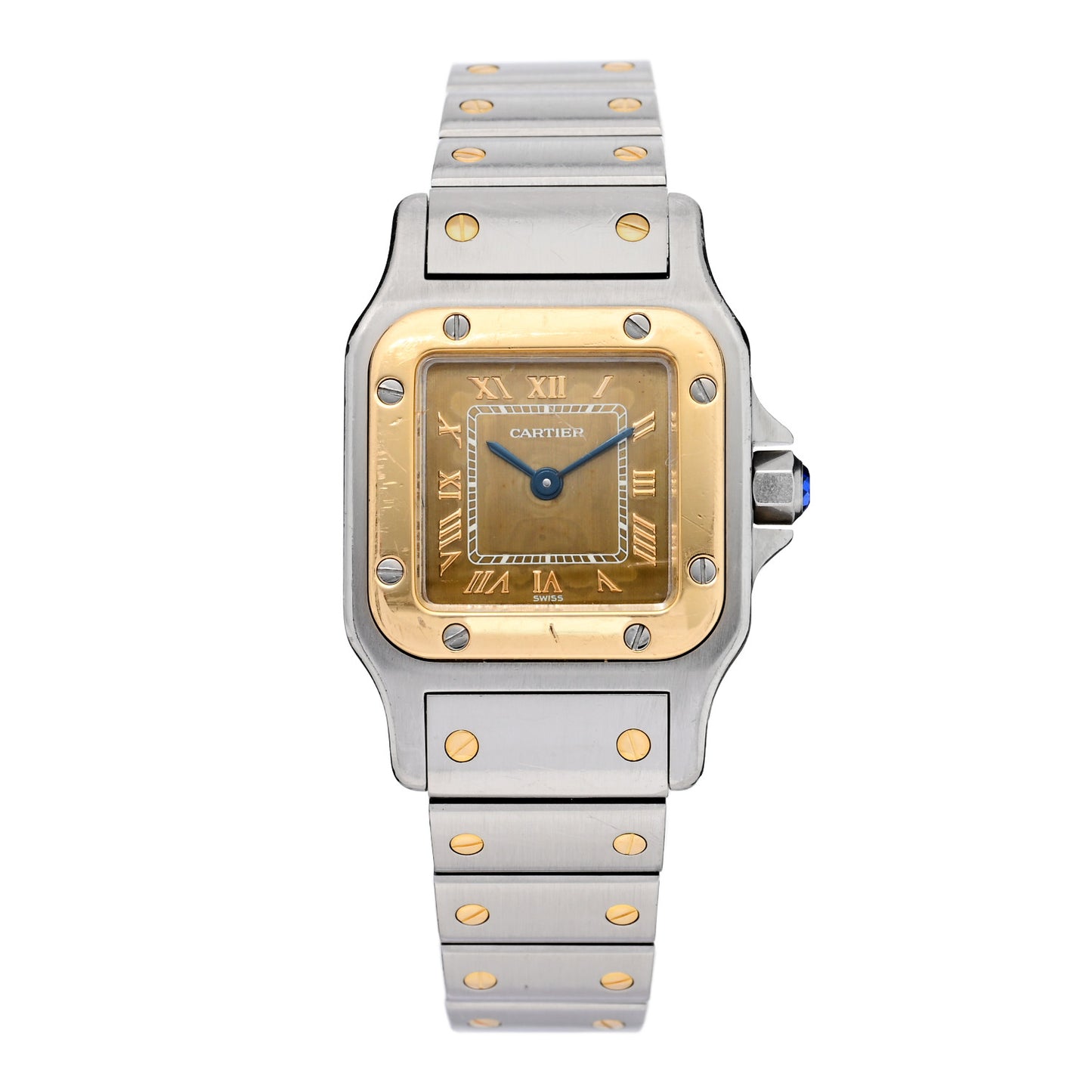Stainless Steel 18K Yellow Gold 24mm Santos De Cartier Galbee Quartz Watch Champagne