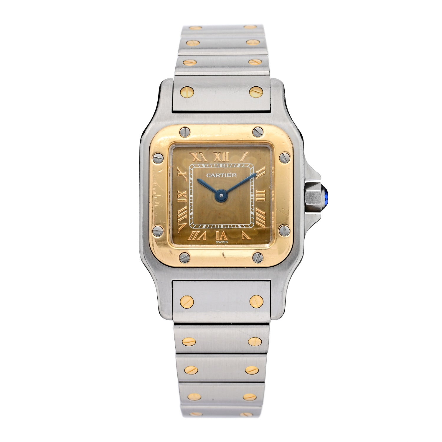 Cartier Stainless Steel 18K Yellow Gold 24mm Santos De Cartier Galbee Quartz Watch Champagne 1 of 5