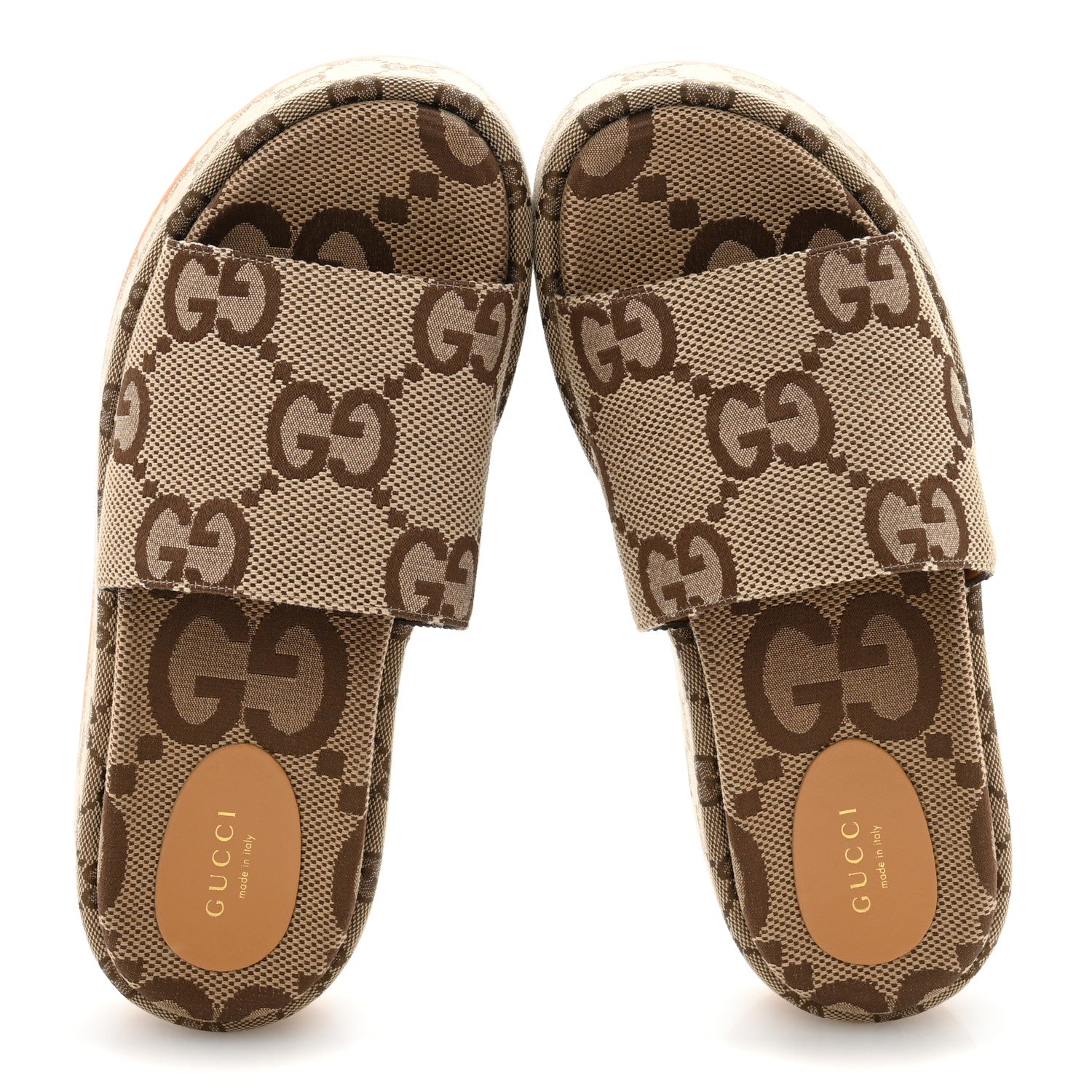 Gucci Monogram Maxi GG Angelina Platform 55mm Slide Sandals 39 Camel Ebony 2 of 10