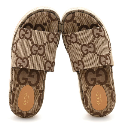 Gucci Monogram Maxi GG Angelina Platform 55mm Slide Sandals 39 Camel Ebony 2 of 10