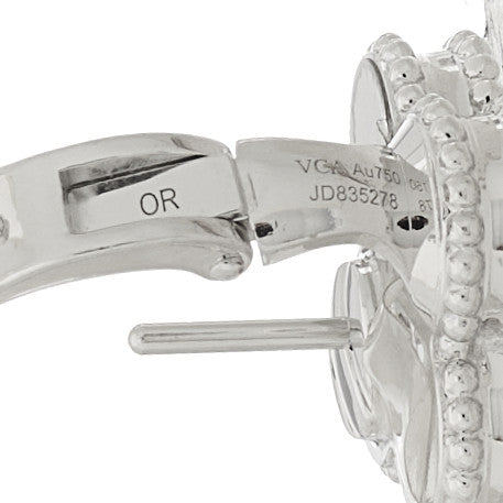 Van Cleef & Arpels 18K White Gold Guilloche Vintage Alhambra Earrings 3 of 5