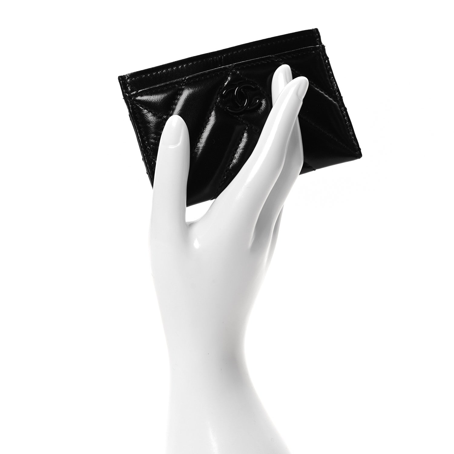 Chanel Shiny Lambskin Chevron Quilted Card Holder So Black 2 of 9