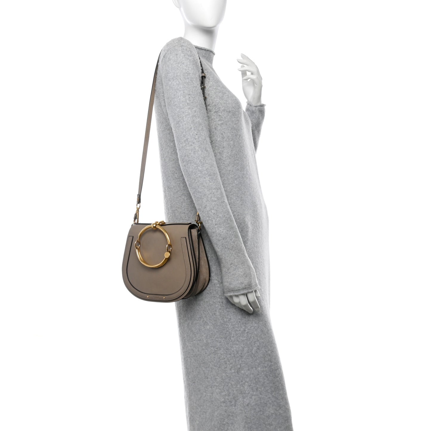 Calfskin Suede Medium Nile Bracelet Bag Motty Grey