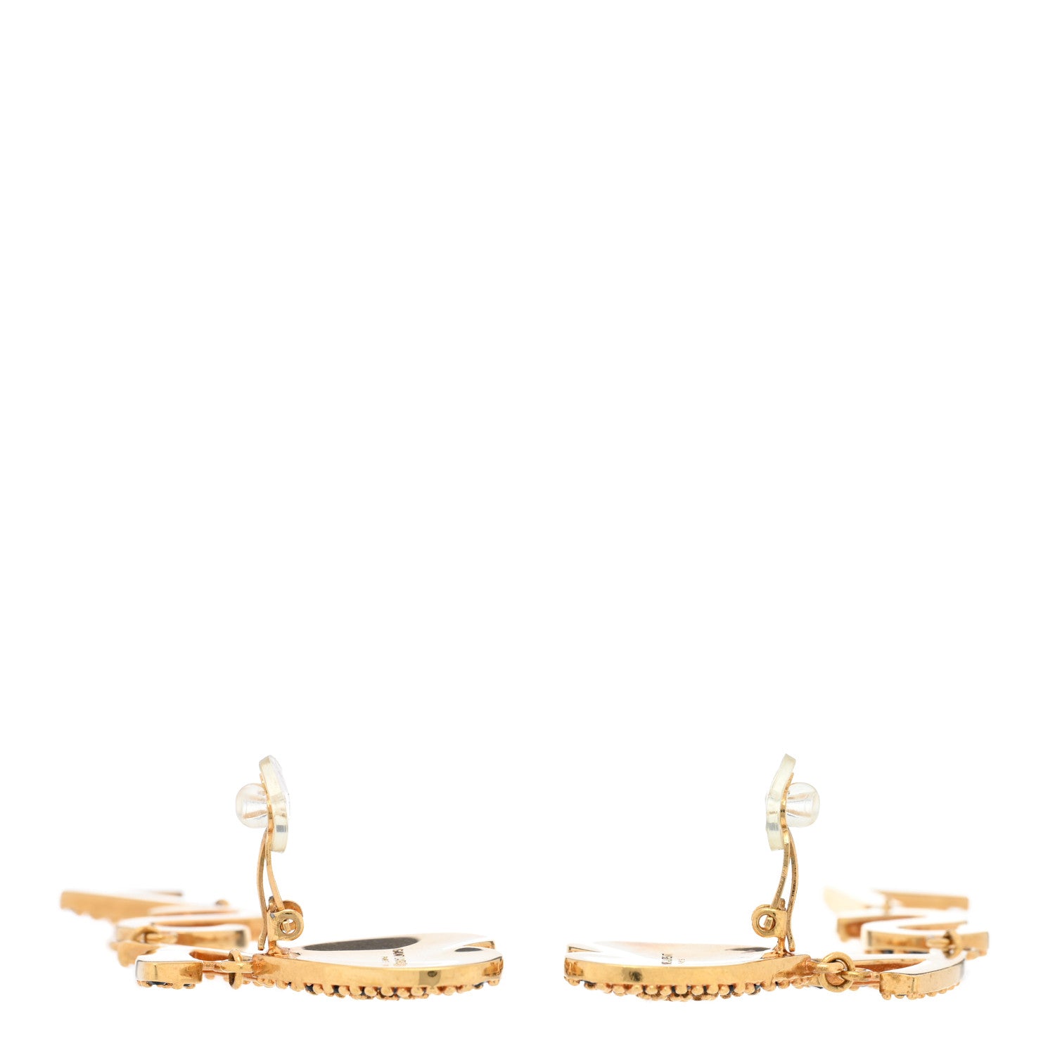 Saint Laurent Brass Crystal Monogram Heart Drop Clip Earrings Gold Black 3 of 4