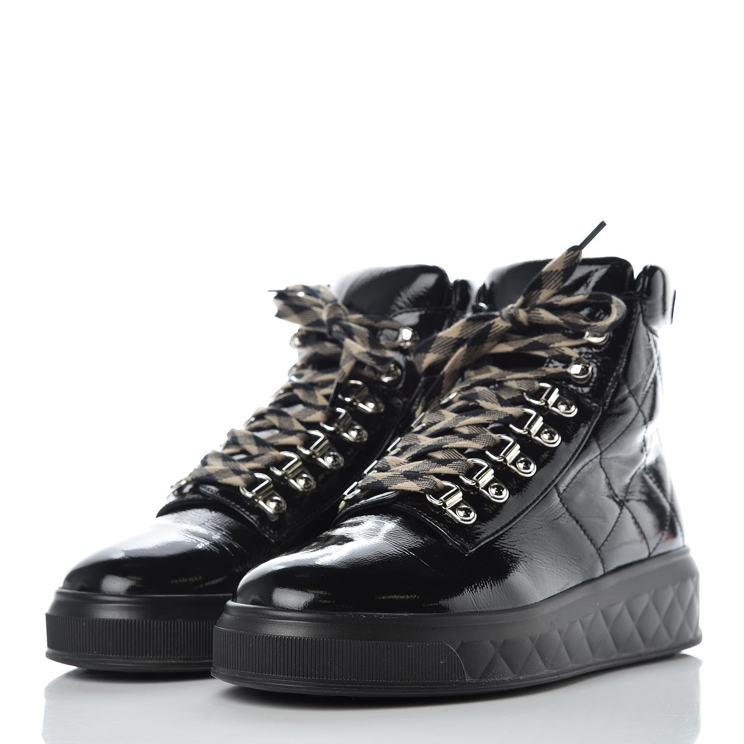 Chanel Patent Calfskin Quilted Womens High Top Sneakers 37.5 Black 3 of 10