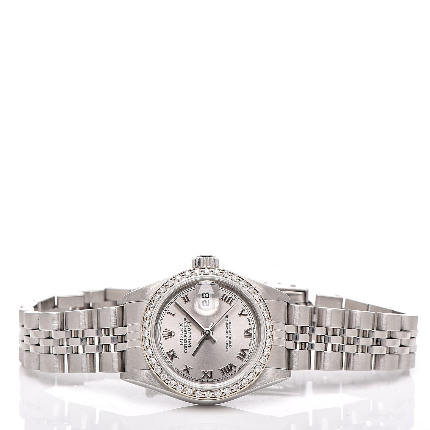 Stainless Steel 18K White Gold Diamond 26mm Oyster Perpetual Datejust Watch Silver Roman 79174
