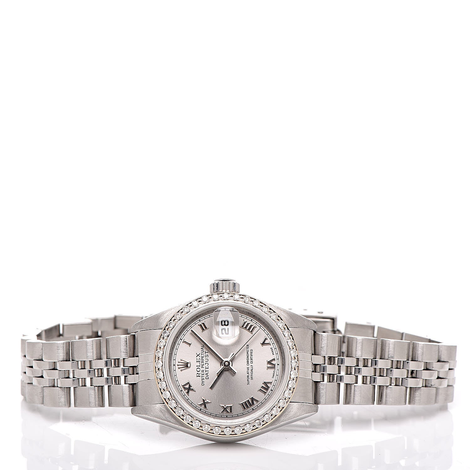 Rolex Stainless Steel 18K White Gold Diamond 26mm Oyster Perpetual Datejust Watch Silver Roman 79174 3 of 7