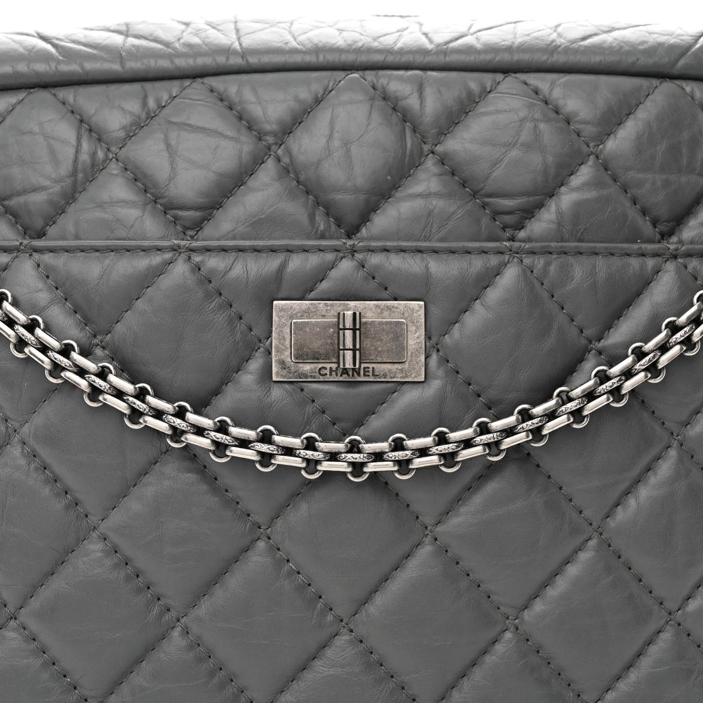 Aged Calfskin Quilted Large Reissue Camera Case Grey