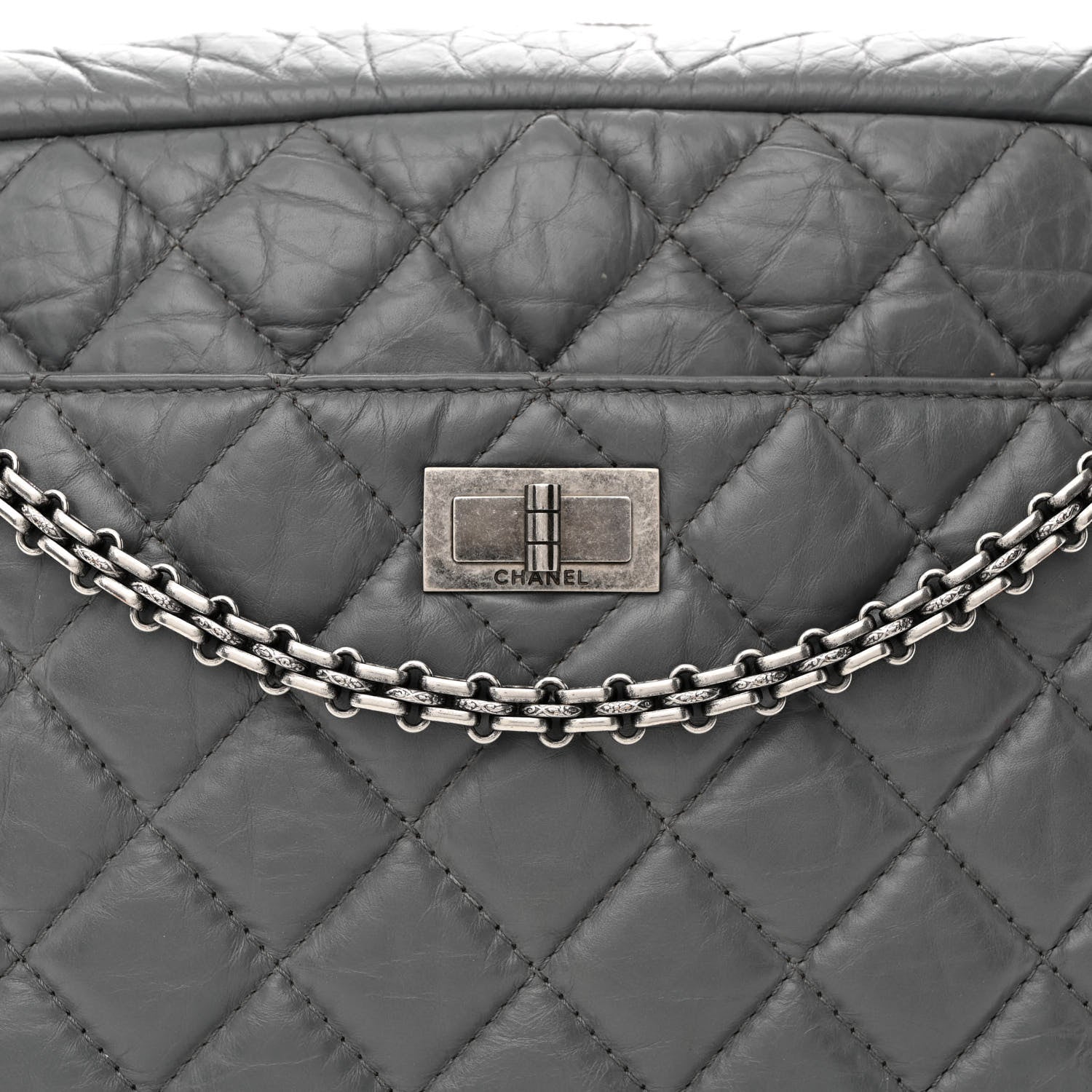 Chanel Aged Calfskin Quilted Large Reissue Camera Case Grey 8 of 16
